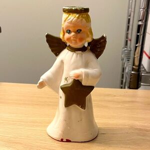 VTG Ceramic Christmas Choir Angel Girl Blue Rhinestone Eyes 6”
